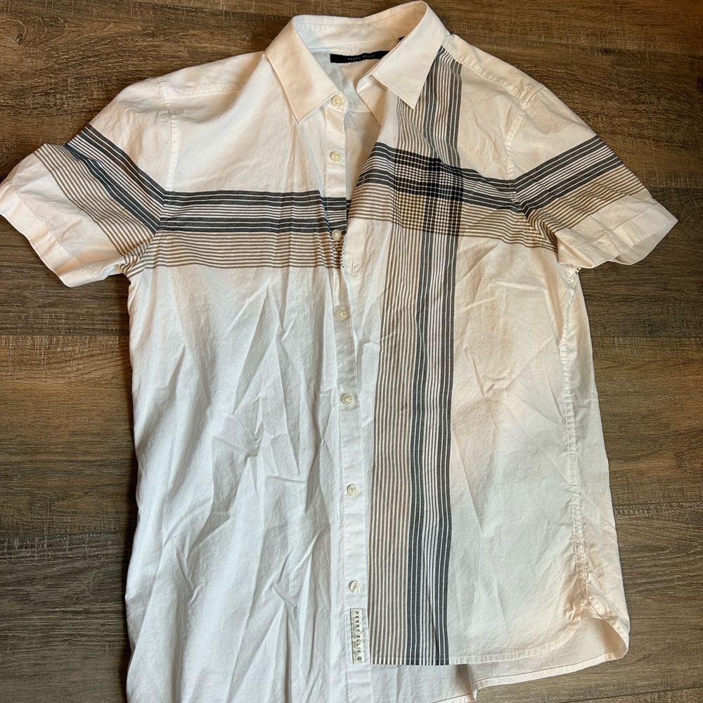Perry Ellis White Shirt with Black Stripes